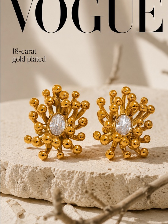 Vogue Jewelry - Vogue Gold tone Sunburst Cluster Stud Earrings with Clear Stone